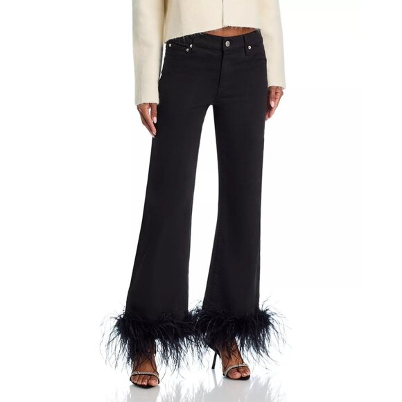 Alice + Olivia Denim - Alice + Olivia Roxie Feather Trim Flared Black Jeans 28 NWT